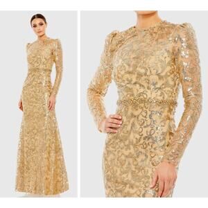 MAC DUGGAL Size 12 Embellished Beaded Gown 68011 High Neck Long Sleeve NWT